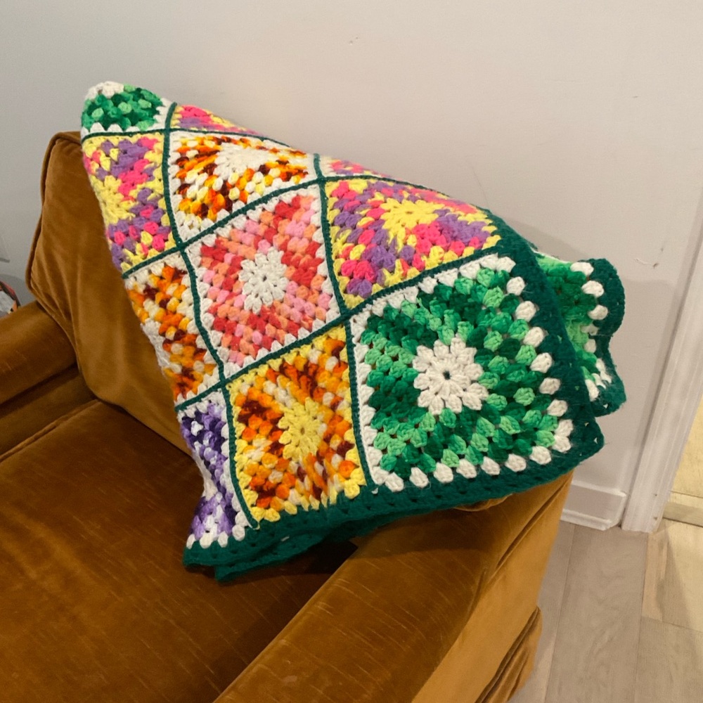 Vibrant Rainbow Crochet Granny Throw Blanket handmade